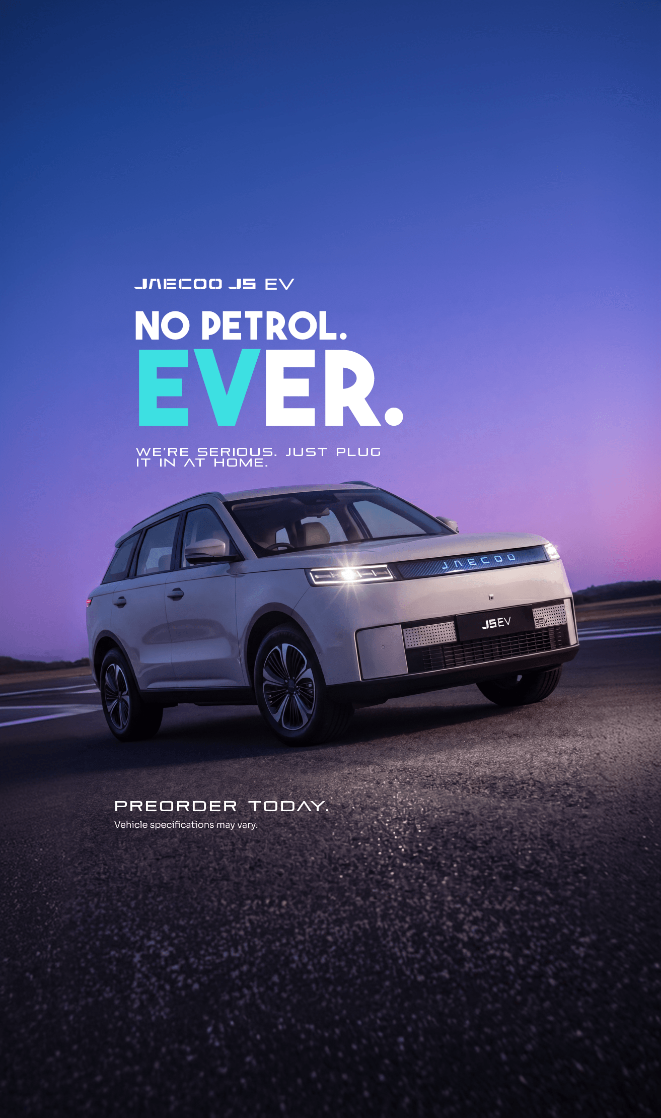 JAECOO J5 EV — No petrol. Ever.